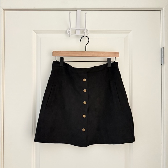Black Suede Button Skirt - Picture 1 of 3